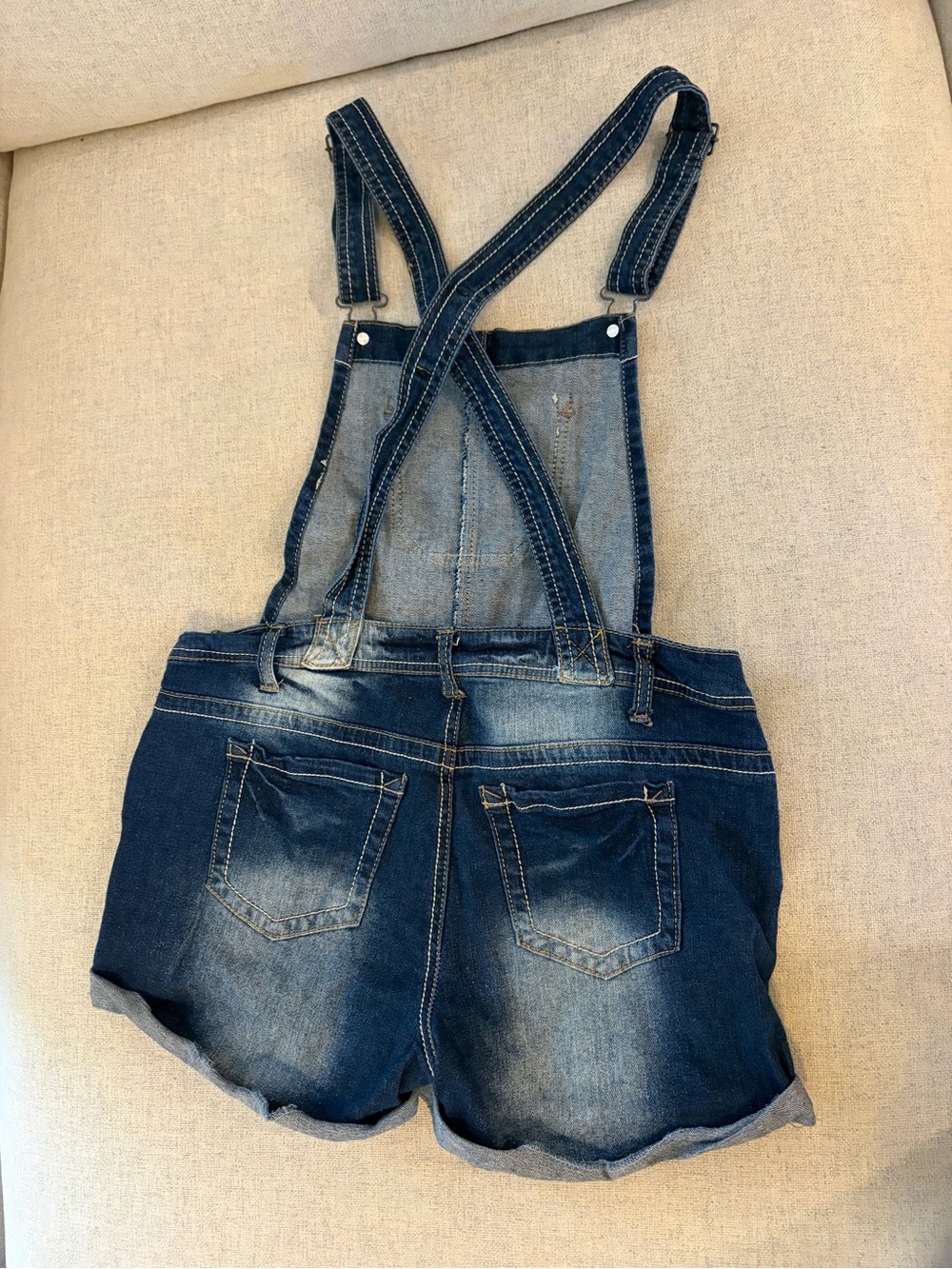 Wallflower Blue Denim Rolled Cuff Short Overalls - Picture 4 of 5